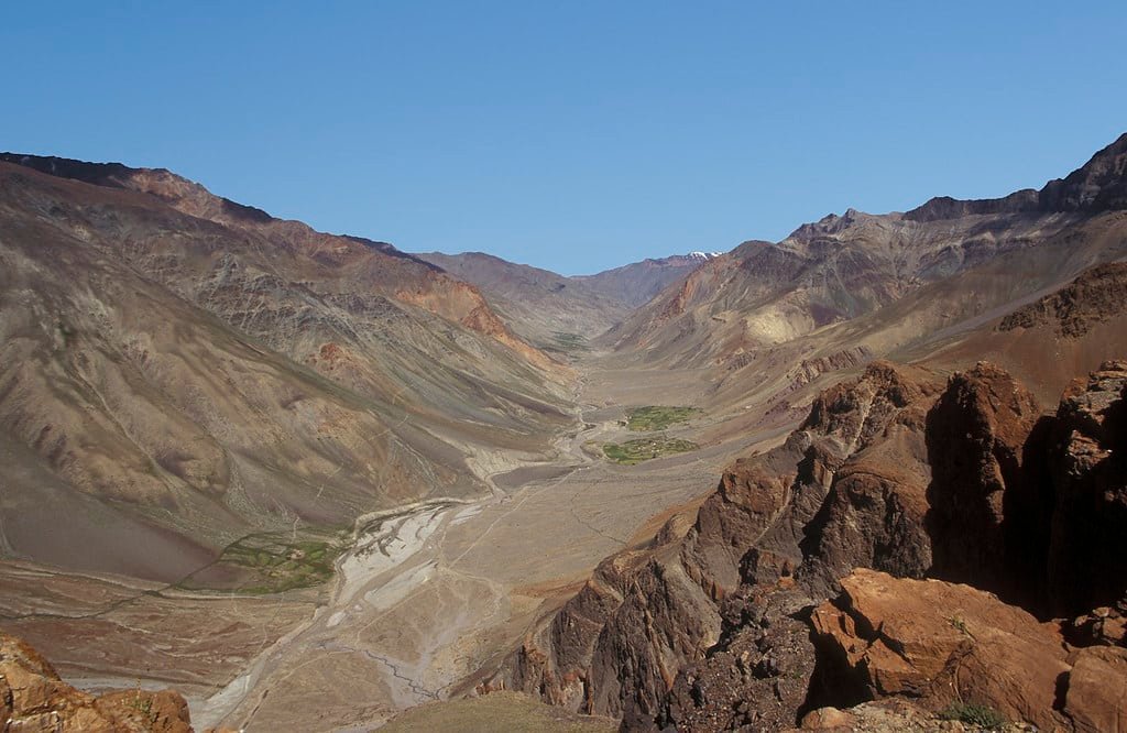 Rocky valley with river and mountains in Zanskar Valley of ladakh