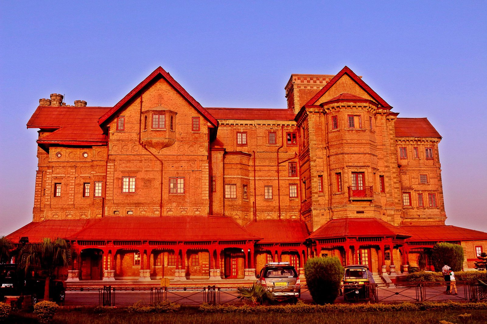 Amar Mahal Palace in Jammu with red sandstone walls and sloped roofs