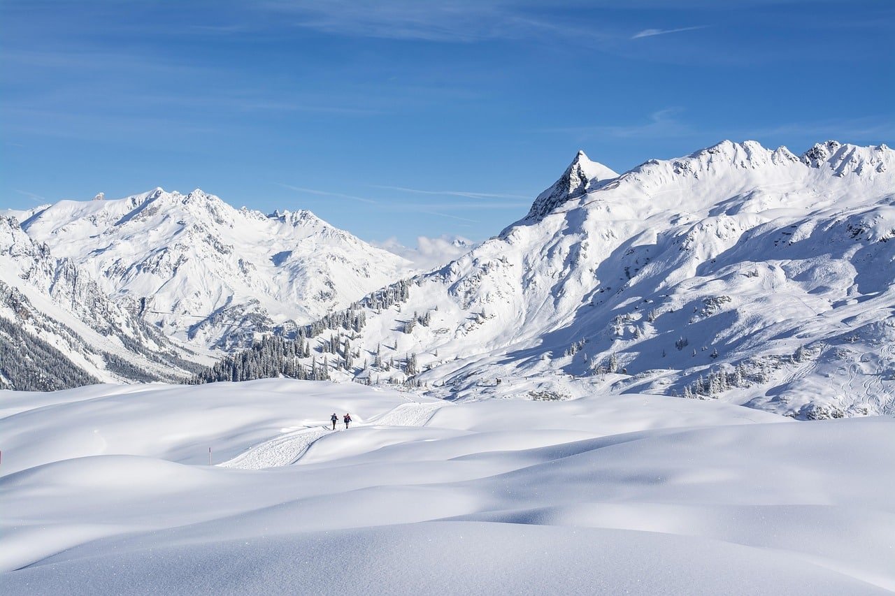 Snow-covered mountains in Kashmir during winter