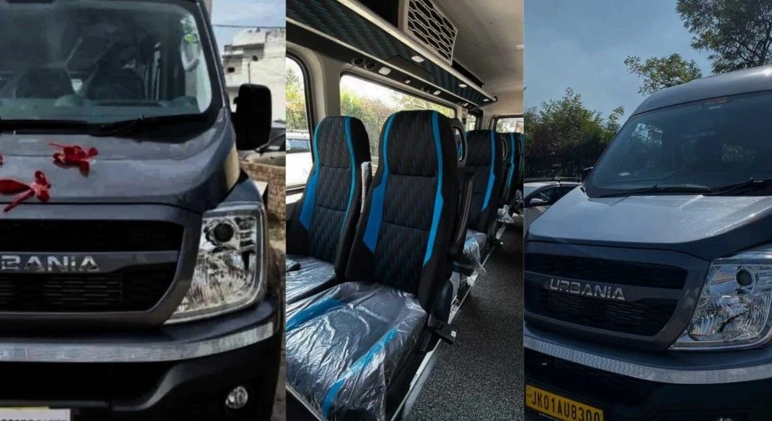 Showcasing the quality of seats in Urbania Tempo Traveller in Kashmir