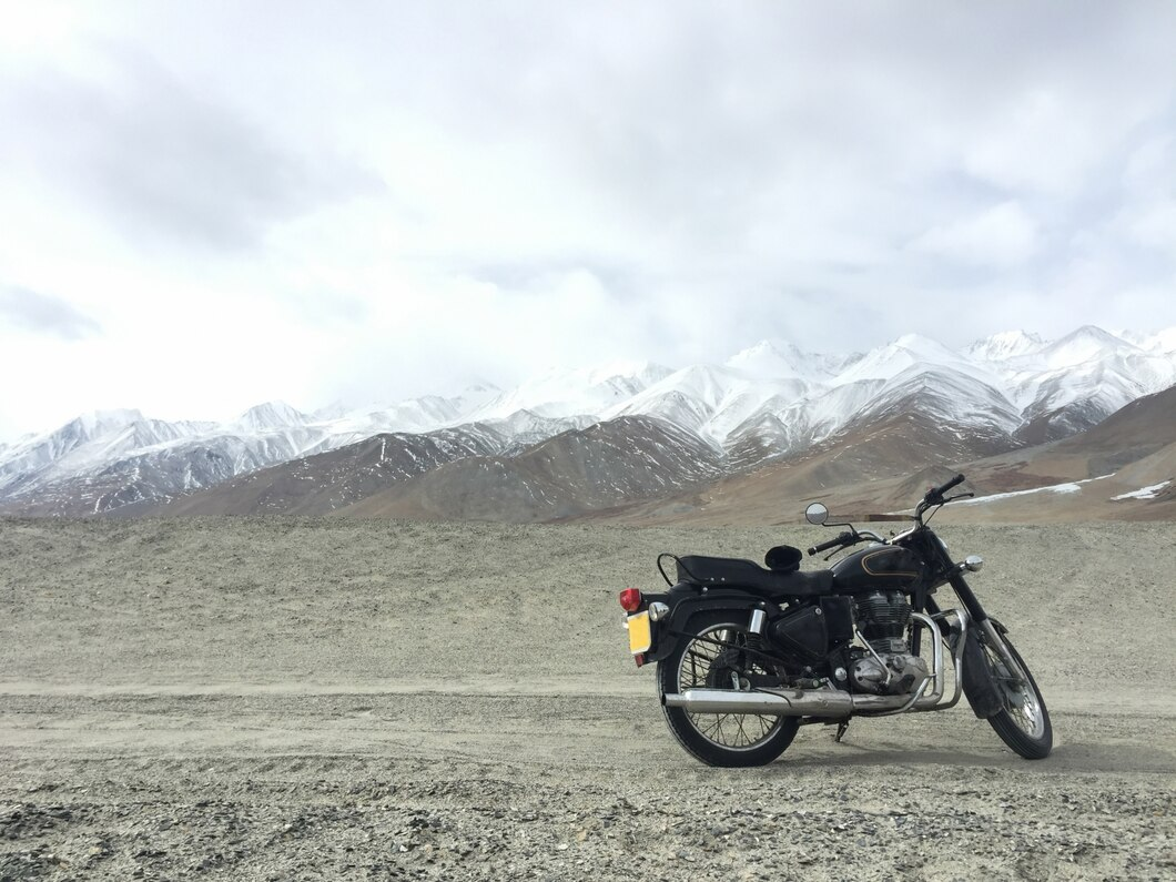 Motorcycle on a remote Ladakh road