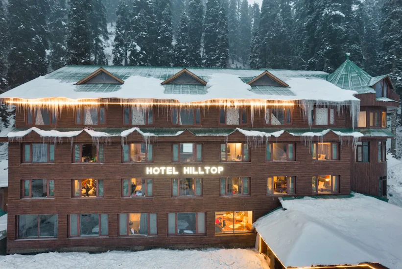 Hotel Hilltop in Srinagar covered in snow and icicles during January